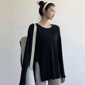 瑜伽服上衣女春秋轻薄中长款 宽松显瘦遮臀运动跑步健身T恤速干衣