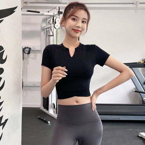 健身瑜伽服上衣夏运动跑步T恤女