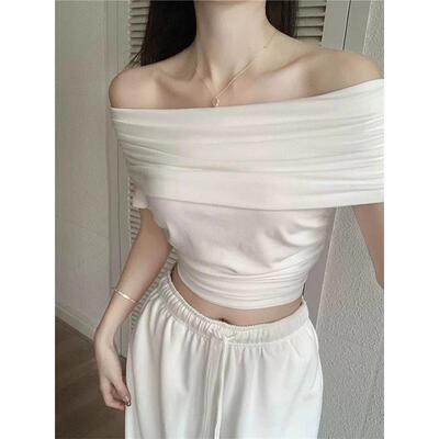 辣妹一字肩短袖T恤女夏季纯色