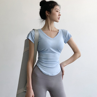 裸感修身 性感瑜伽服上衣女网红普拉提专业健身房训练跑步速干T恤