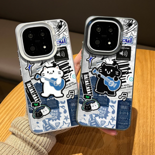 摇滚猫咪手机壳适用iqoo15情侣iqooneo10可爱13小众12pro高级感11s新款z9turbo+个性8男女7se防摔6套por外壳