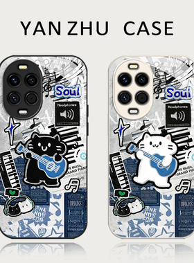 摇滚猫咪手机壳适用华为nova15情侣14涂鸦13pro创意12ultra小众11se高级感10小猫9新款8可爱7外壳玻璃保护套