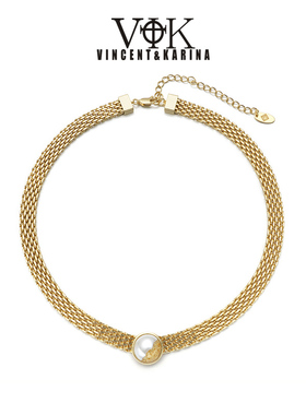 vk饰品【复苏】落日金光珍珠项链轻奢高级感锁骨链小众设计女士款