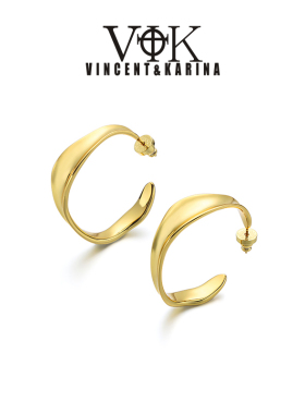 vk饰品【回溯】简约百搭耳环镀18K金轻奢高级新款C形大气耳饰礼物