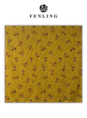 福娃嬉戏 -桑蚕丝香云纱30姆米提花萝106*106cm方女士丝巾XS95