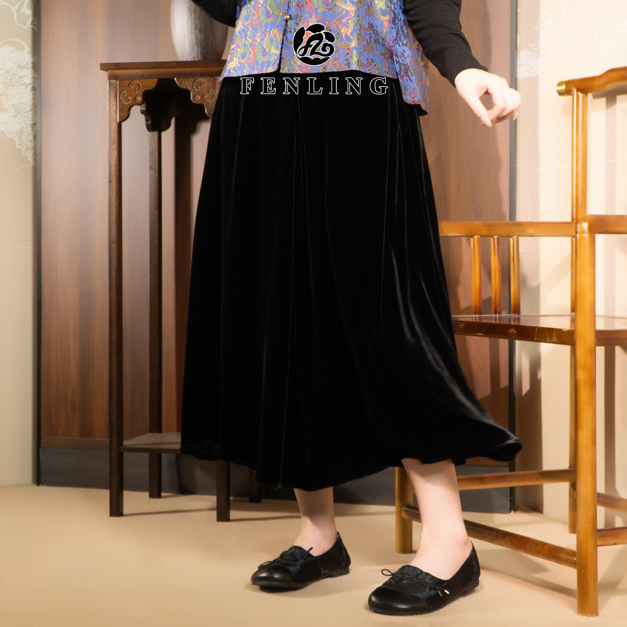 芬领-秋岚-高级感桑蚕丝丝绒半身裙大裙摆显瘦百搭BQ334-BQ336