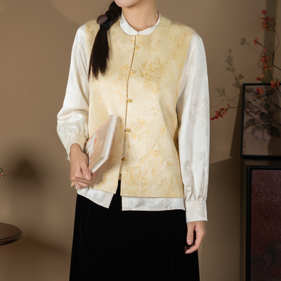 芬领-浮莱-新中式桑蚕丝丝毛提花马甲BX2081-BX2083