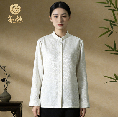 丹凤牡丹-2025秋季新品桑蚕丝织金提花长袖衬衫国风上衣SY2699