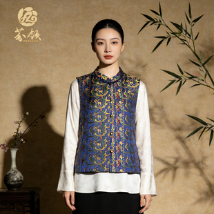 BX1142 蜀锦40姆桑蚕丝提花国风立领马甲BX1140 芬领 五星出东方