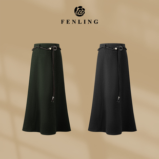 舒糯-2025高定走秀秋冬丝羊毛尼A字裙高腰超舒服包臀半身裙BQ446