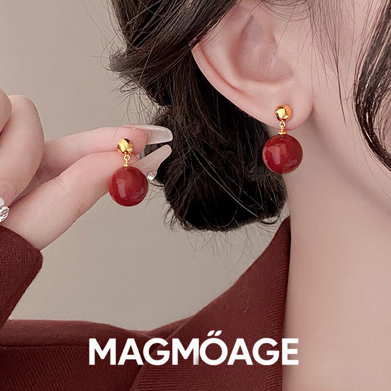 法国设计师MAGMOAGE红色珠子耳钉
