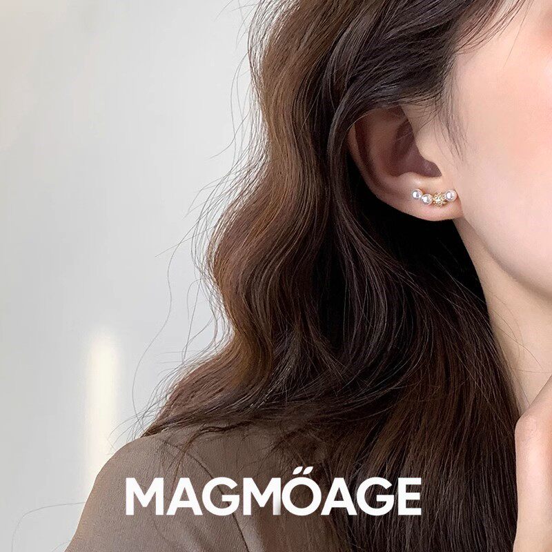 法国【设计师】MAGMOAGE S925银针法式微笑弧形珍珠轻奢风耳环