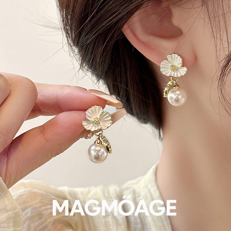 MAGMOAGES925银针滴釉花朵耳环