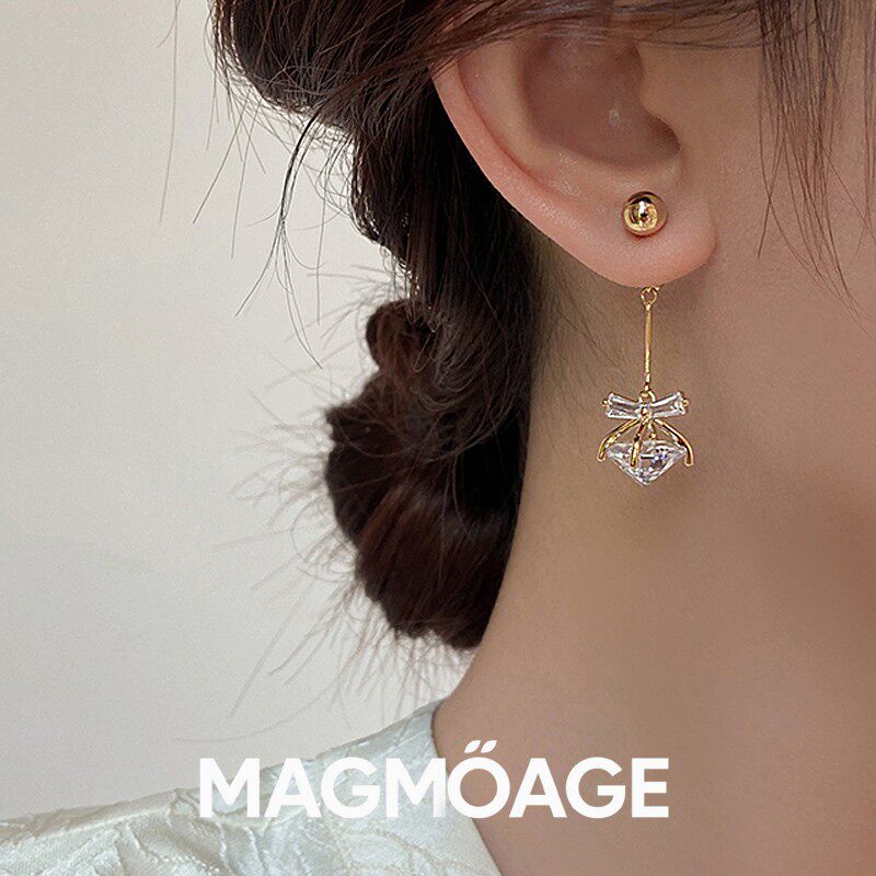MAGMOAGE锆石蝴蝶结流苏耳环