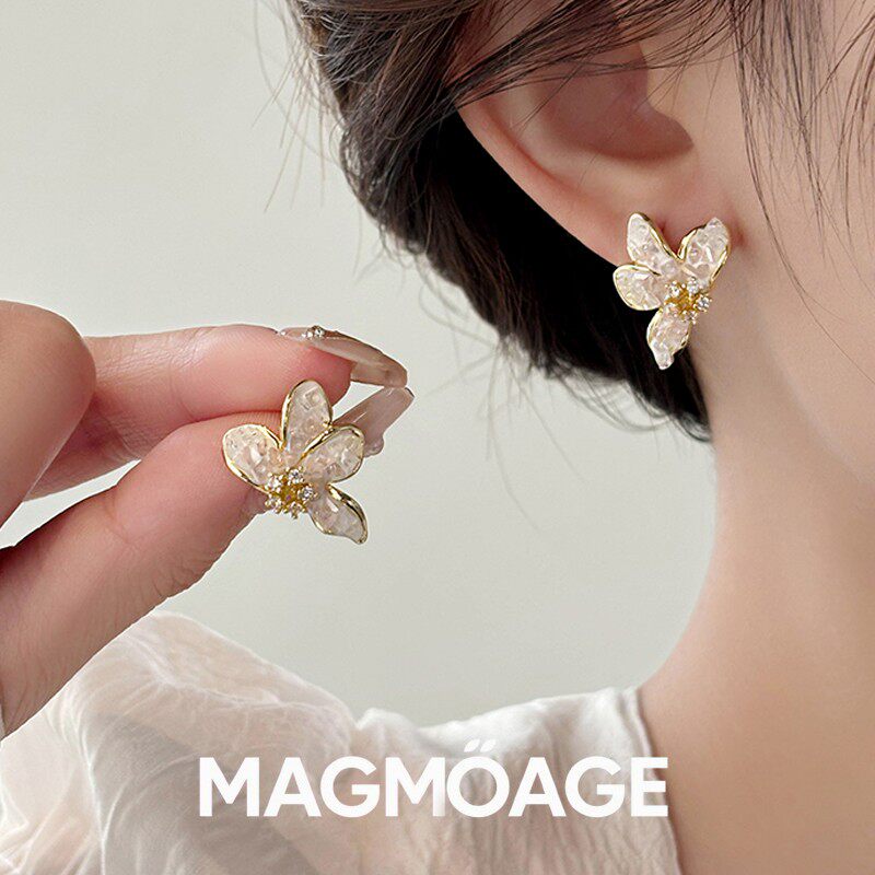 MAGMOAGE真金电镀水晶花朵耳环