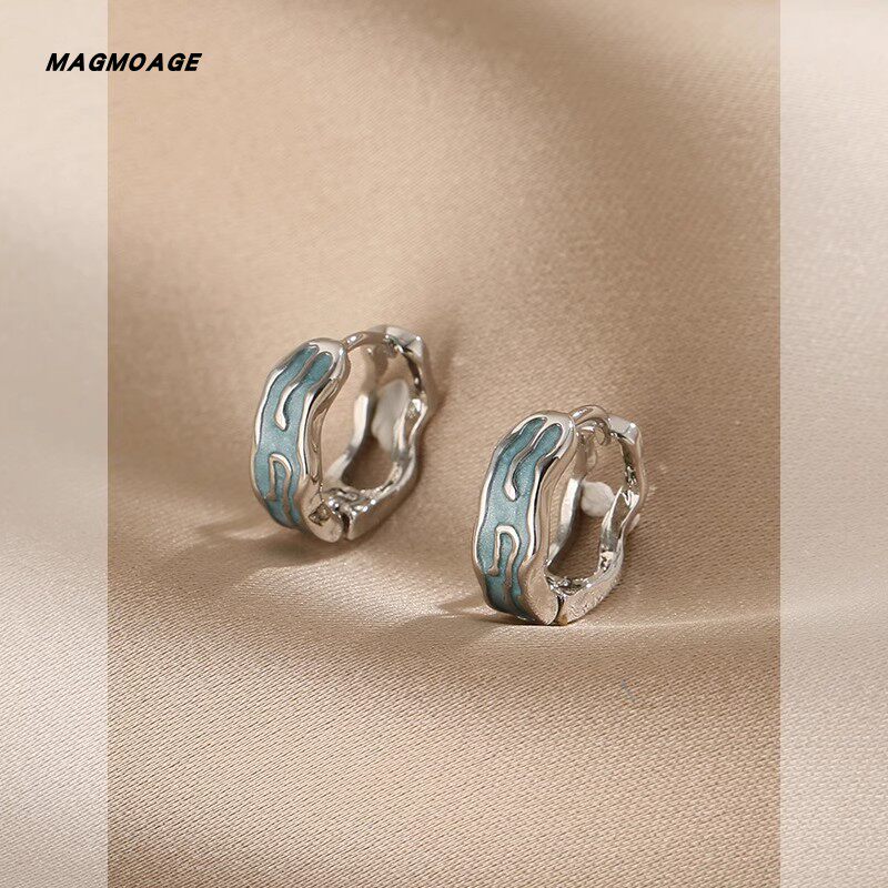 MAGMOAGE「碧浪惊涛」滴油耳扣女秋冬小众高级感耳饰花纹圆形耳钉