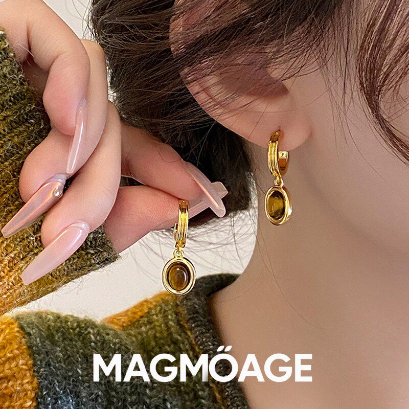 MAGMOAGE真金电镀虎眼石耳钉