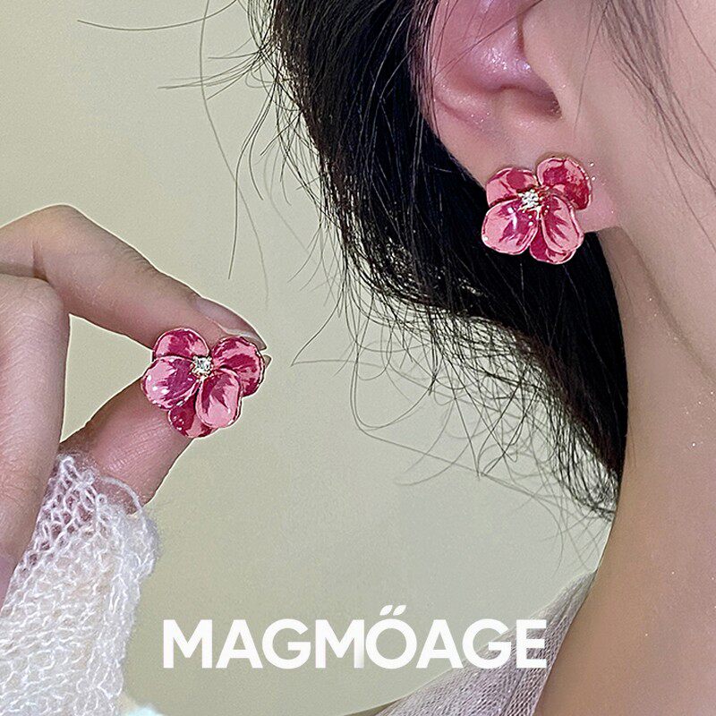法国【设计师】MAGMOAGE丨真金电镀丨滴釉蚊香盘耳夹女丨超仙花朵