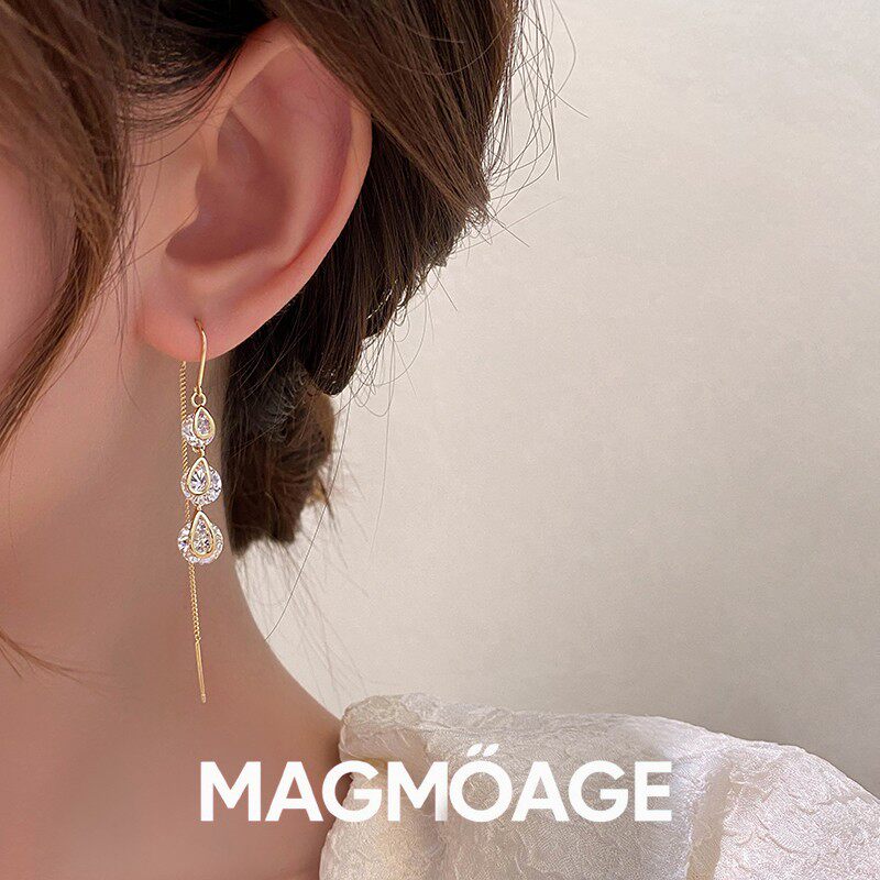 MAGMOAGE金色锆石流苏耳线