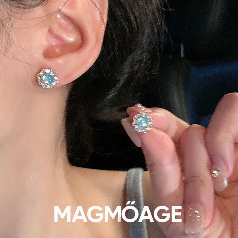 MAGMOAGE真金电镀蓝色月光石耳环