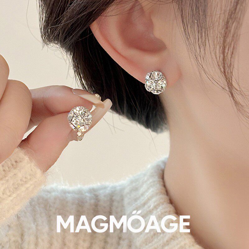MAGMOAGE真金电镀水钻球耳环