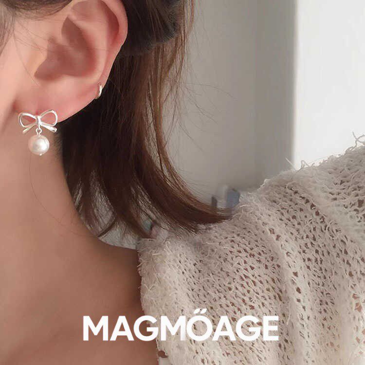 MAGMOAGE925纯银蝴蝶结耳钉