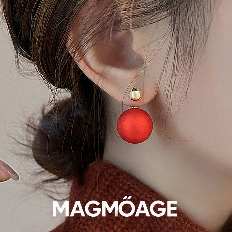 法国设计师MAGMOAGE红色珠子耳钉
