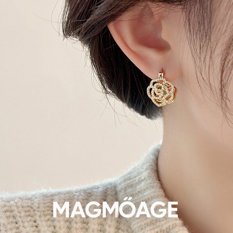 MAGMOAGE真金电镀镂空满钻耳环