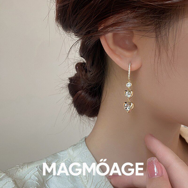 法国【设计师】MAGMOAGE金色流苏爱心耳环?轻奢高级感冷性风耳扣