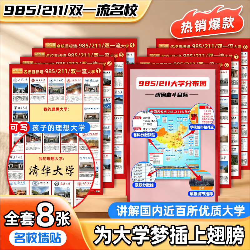 名校目标墙贴985211全套高考名校激励榜高中教室文化挂图墙报贴纸