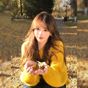 高级感温柔风黄色针织衫女秋季新款法式复古慵懒宽松显瘦软糯上衣