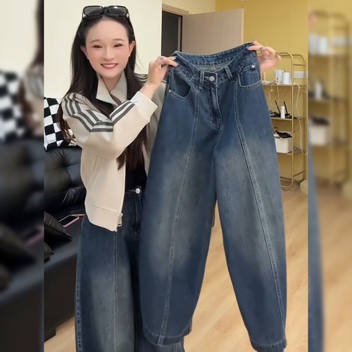 梨型身材百搭蓝色牛仔裤女