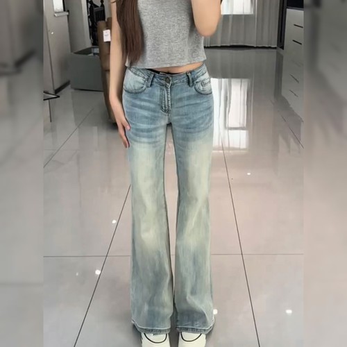 时尚百搭垂感蓝色牛仔裤女