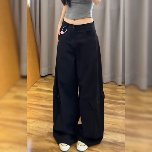 简约时尚宽松黑色休闲裤女