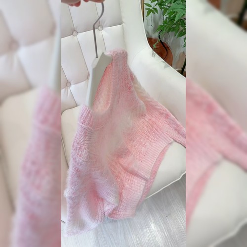 设计感V领渐变粉色针织衫女