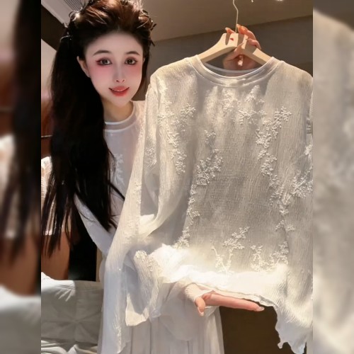 高级感圆领白色防晒上衣女