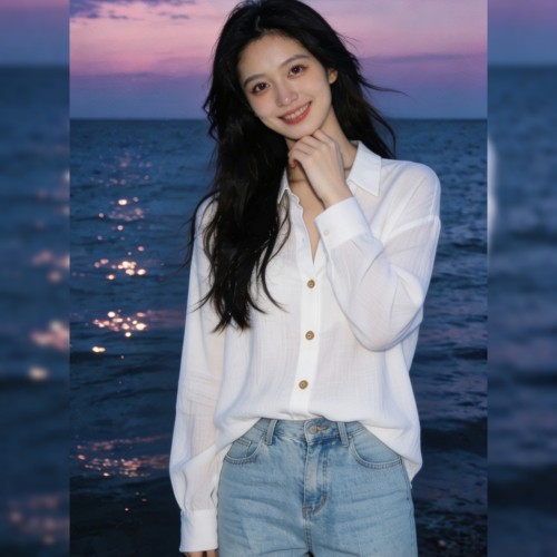 时尚百搭宽松亚麻防晒衬衫