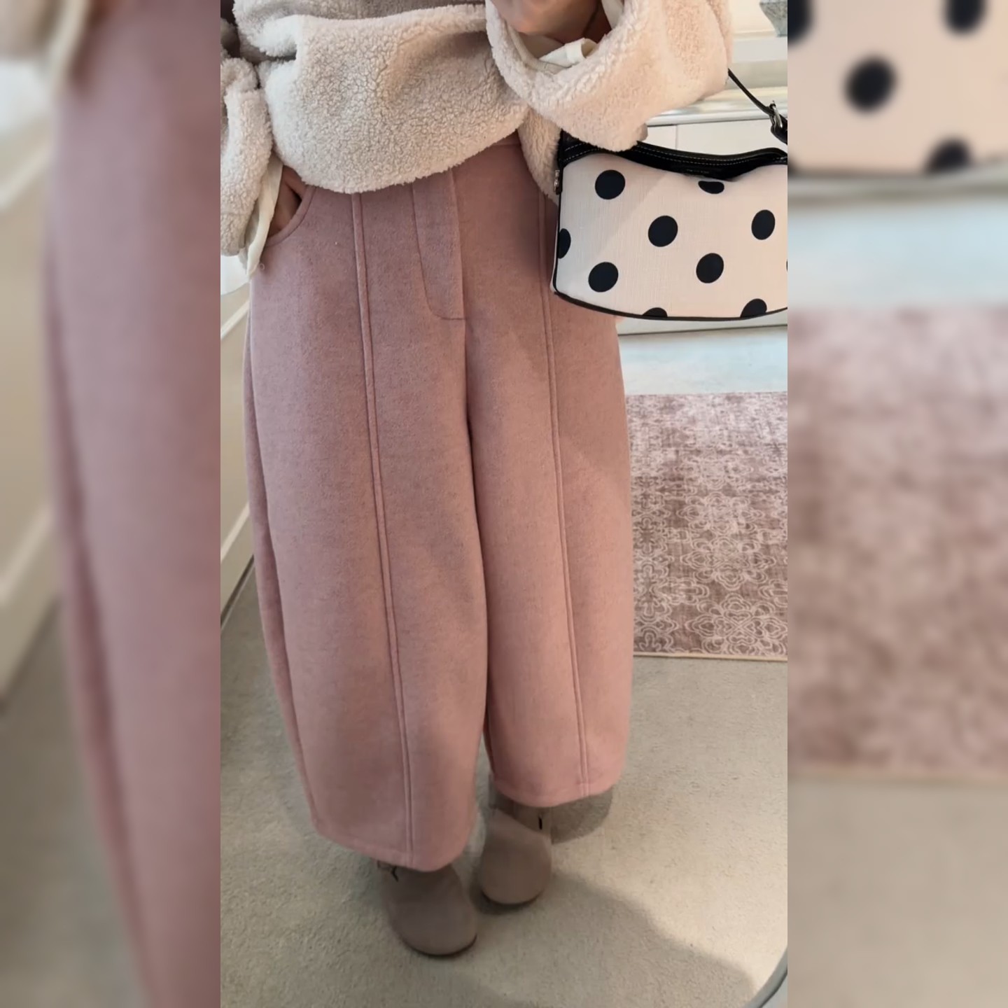 韩版宽松粉色加绒休闲裤女秋冬新款时尚梨型身材慵懒风宽松阔腿裤