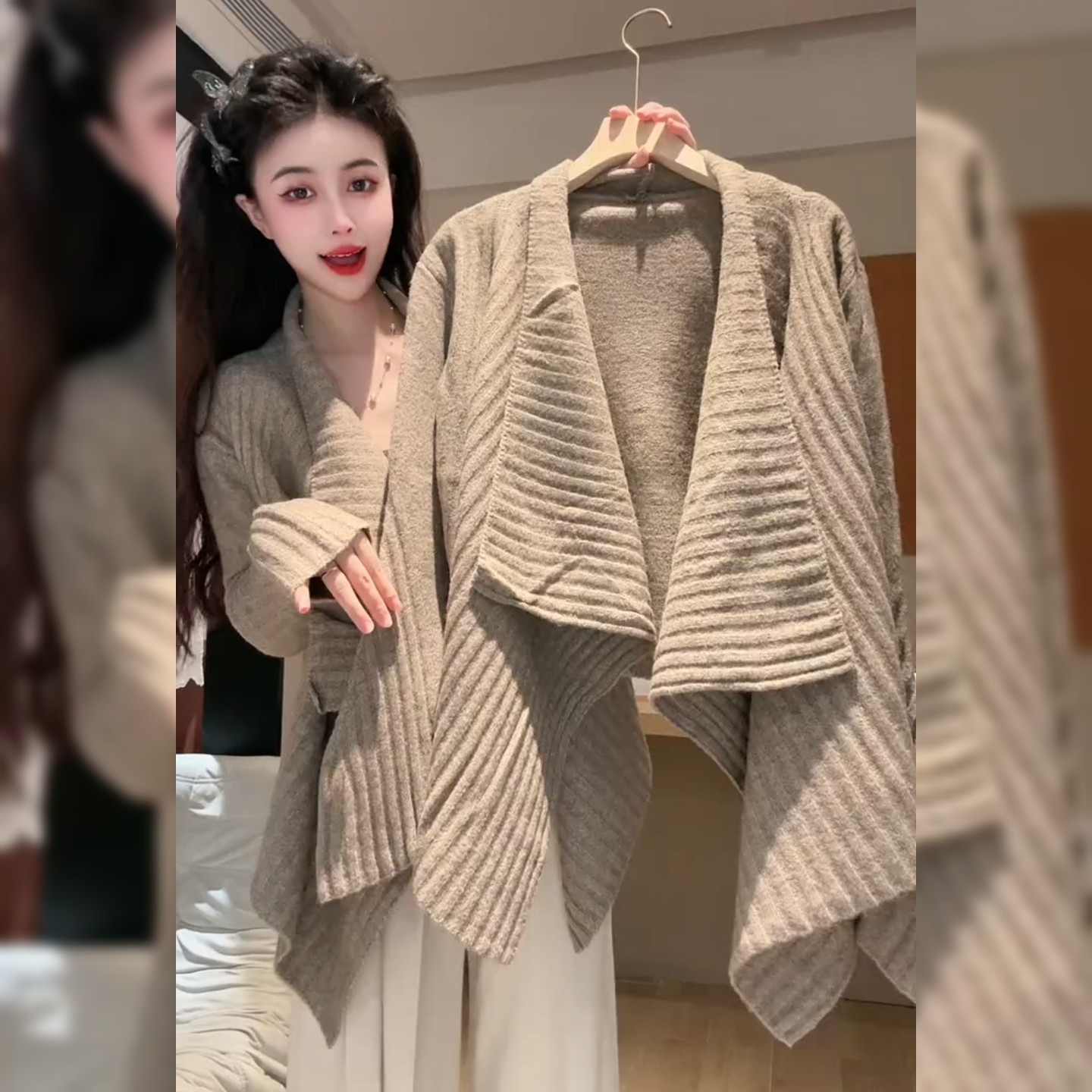 高级感慵懒风咖色毛衣女秋冬新款法式气质别致独特宽松软糯上衣
