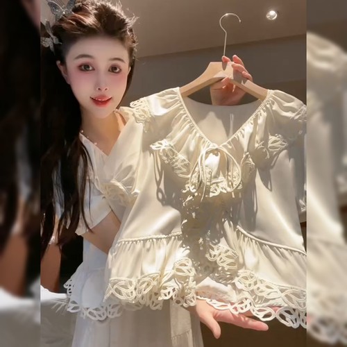 设计感重工缎面拼接衬衣女