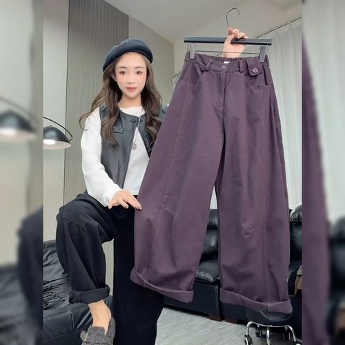 简约时尚百搭紫色休闲裤女