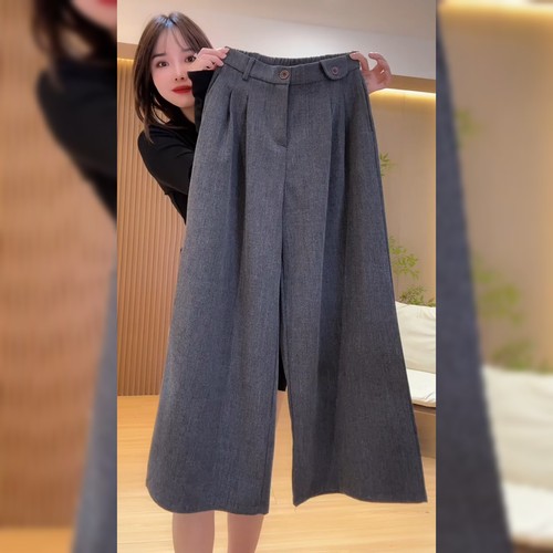 设计感后松紧灰色休闲裤女
