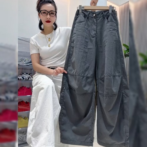 欧洲站欧货深灰色工装裤女