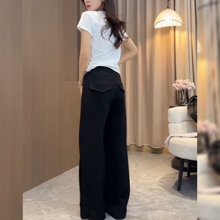 韩系氛围感气质百搭阔腿裤 高腰直筒宽松黑色休闲裤 时尚 新款 女夏季