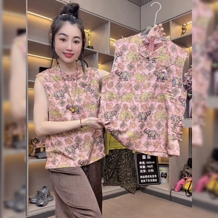 新中式国风印花粉色衬衣女高级设计感时尚别致独特炸街洋气上衣