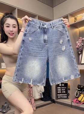 韩系复古宽松蓝色牛仔裤女夏季新款小个子高腰别致独特宽松休闲裤