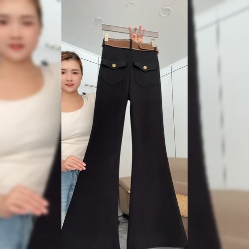 设计感炸街黑色西装微喇裤