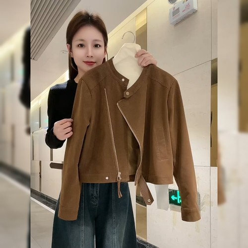 设计感不规则焦糖色外套女
