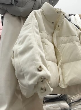 韩版立领毛呢拼接宽松外套