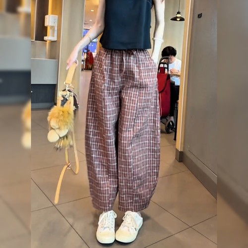 欧洲站欧货格子休闲裤女